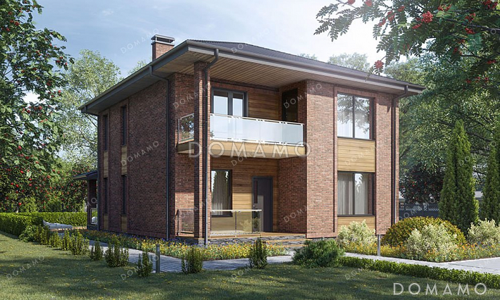 Проект двухэтажного дома с большой гостиной и террасой Проект двухэтажного дома с большой гостиной и террасой