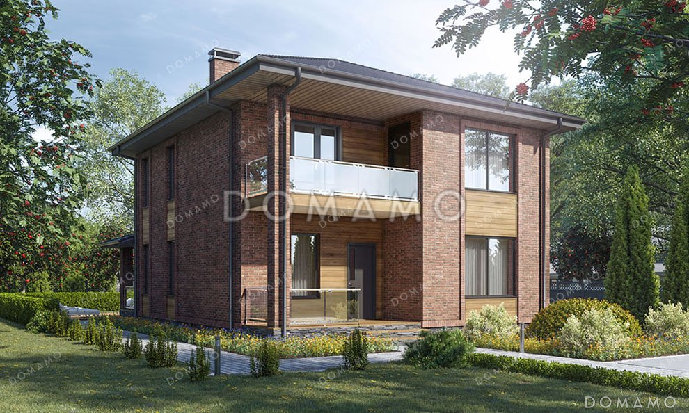 Проект двухэтажного дома с большой гостиной и террасой / 1