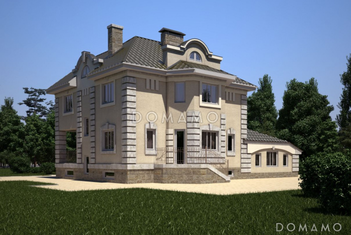 Проект классического дома с эркером, гаражом на два автомобиля, бильярдной, бассейном на первом этаже Проект классического дома с эркером, гаражом на два автомобиля, бильярдной, бассейном на первом этаже