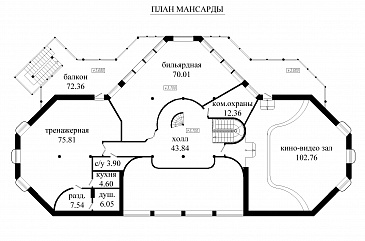 Проект дома для отдыха с мансардой, террасой и эркером / План мансардного этажа Проект дома для отдыха с мансардой, террасой и эркером / План мансардного этажа