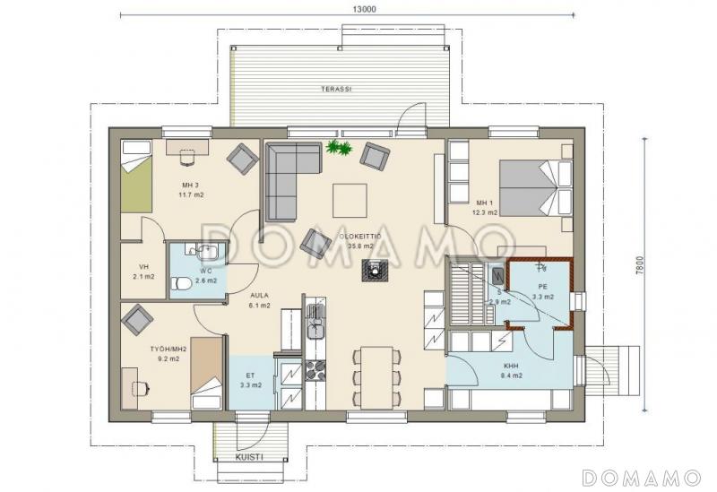 Проект экономичного каркасного дома с односкатной крышей / План 1 этажа