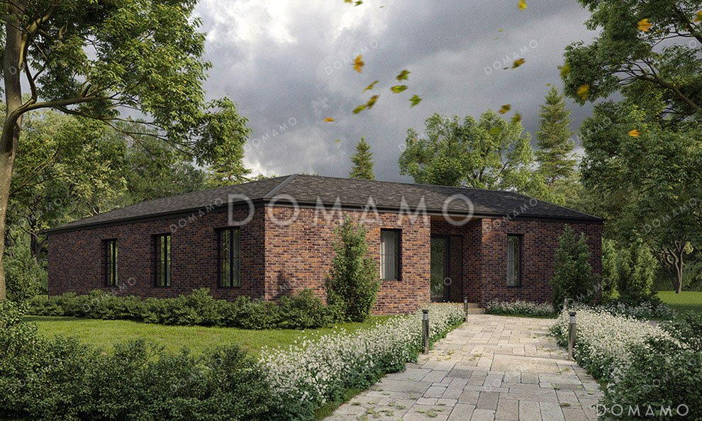 Проект большого одноэтажного дома с просторной кухней-гостиной и террасой / 2