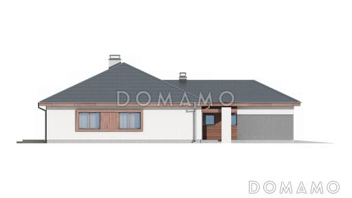 Проект удобного одноэтажного дома из газобетона с тремя спальнями, кабинетом и фронтальным гаражом  / Фасад 2