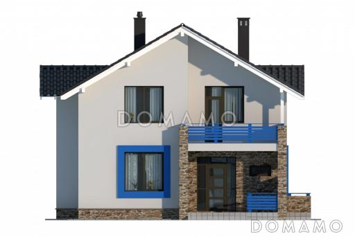 Проект лаконичного коттеджа с массивной каменной стеной крыльца / Фасад 1