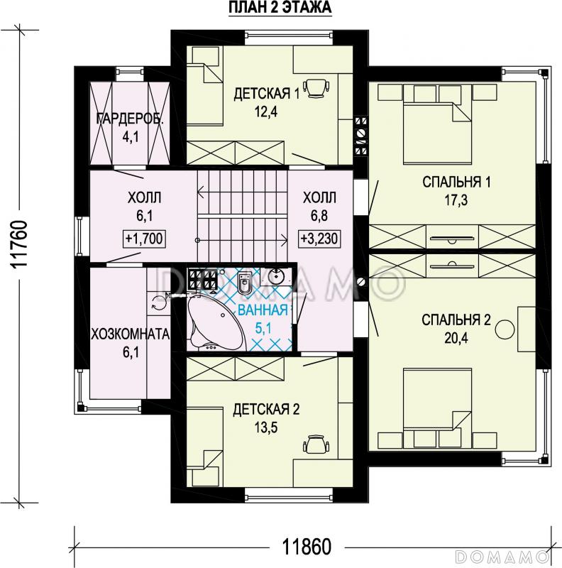 Проект трехэтажного газобетонного дома с двойным гаражом / План 2 этажа