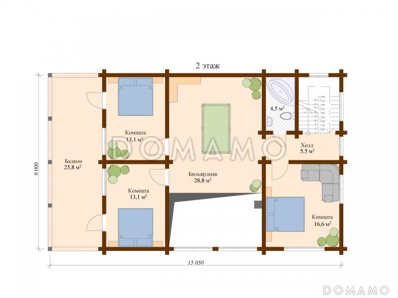 Проект деревянного дома с каминной / План 2 этажа