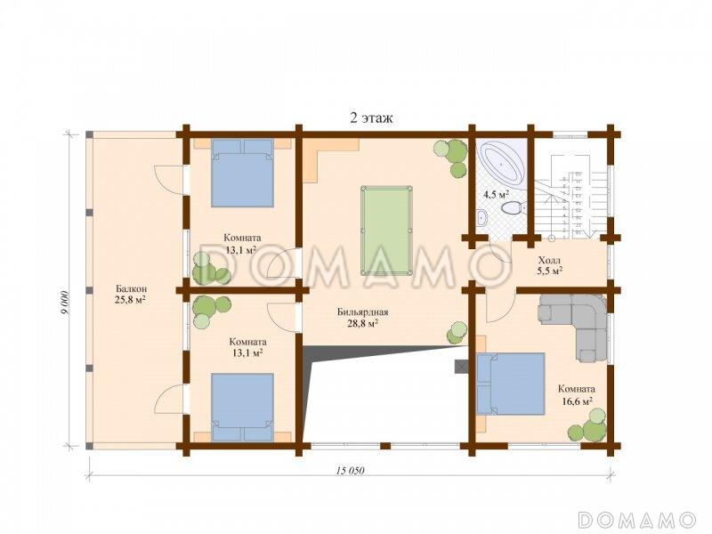 Проект деревянного дома с каминной / План 2 этажа