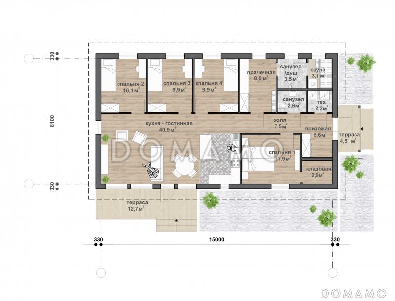 С-159 одноэтажный дом / План 1 этажа
