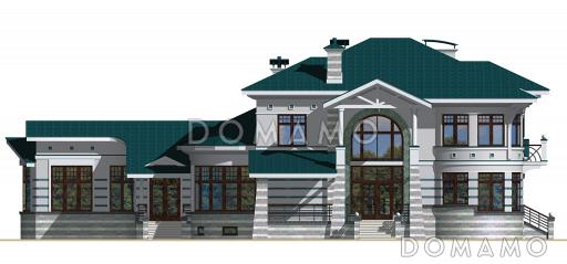 Проект коттеджа с бассейном, зимним садом и гаражом на 2 а/м,  / Фасад 3