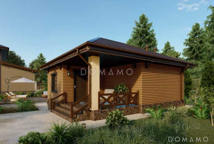 Проект компактной бани из газобетона с комнатой отдыха Проект компактной бани из газобетона с комнатой отдыха