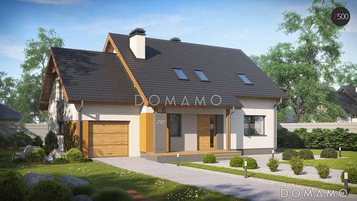 Проект классического мансардного дома из газобетона с кабинетом и большим техническим помещением и гаражом