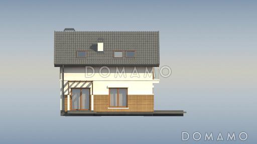 Проект одноэтажного дома с высоким мансардным этажом из кирпича с кабинетом и угловым балконом / Фасад 2