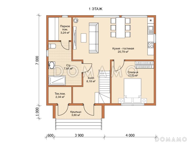 Каркасный дом "Барни" / План 1 этажа