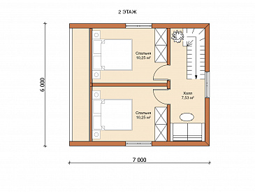 Двухэтажный дом 6х7 «Осло» / План мансардного этажа