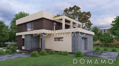 Проект загородного дома с плоской кровлей в стиле хай-тек S-228