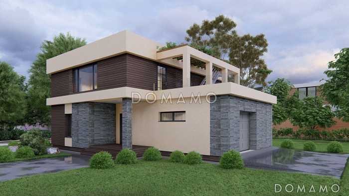 Проект загородного дома с плоской кровлей в стиле хай-тек S-228 Проект загородного дома с плоской кровлей в стиле хай-тек S-228