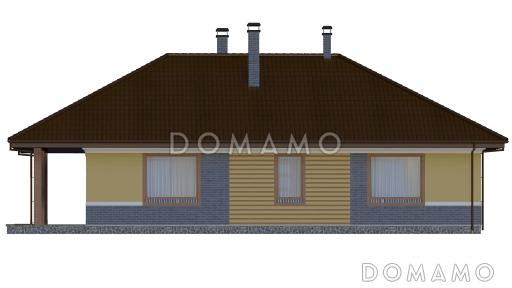 Проект одноэтажного дома с камином в гостиной и крытой террасой / Фасад 4