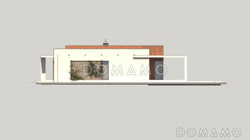 Проект просторного современного одноэтажного дома из газобетона с тремя спальнями и двухместным гаражом / Фасад 4