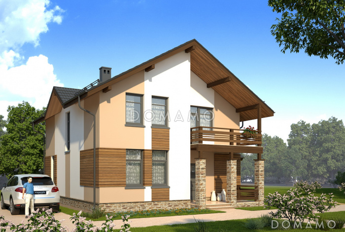 Проект компактного загородного дома с крытой террасой и большой лоджией Проект компактного загородного дома с крытой террасой и большой лоджией