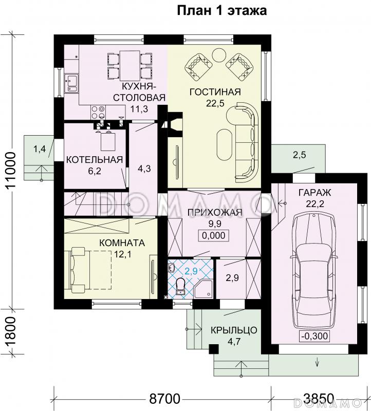 Проект дома из газобетона с современной отделкой фасадов / План 1 этажа