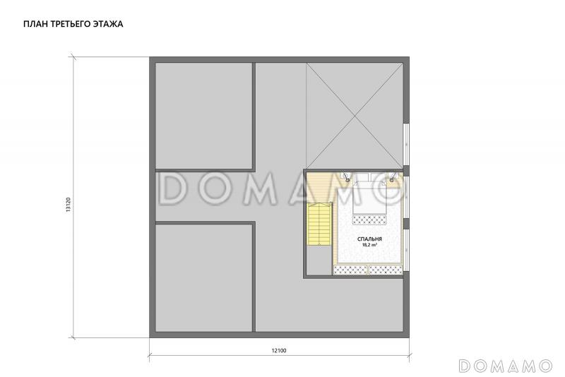 Проект дома из газобетона с мастер-спальней, сауной и большой гостиной / План мансардного этажа