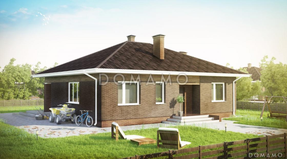 Проект компактного одноэтажного дома по технологии ЛСТК с террасой, с комбинированной отделкой / 2