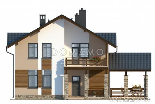 Проект компактного загородного дома с крытой террасой и большой лоджией / Фасад 1