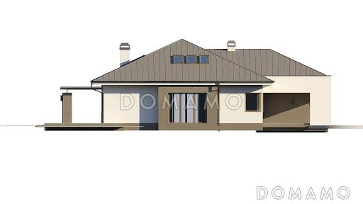Проект полутораэтажного дома из газобетона с небольшой мансардой и с гаражом на два автомобиля / Фасад 2