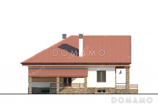 Проект дома с сауной в цокольном этаже, навесом для машины и гостиной на мансарде / Фасад 2