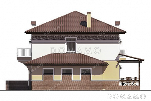 Проект двухэтажного дома с террасой и балконом / Фасад 4