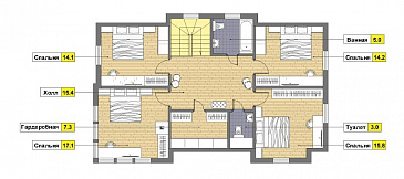 Проект дома из газобетона с местом для трех авто / План мансардного этажа Проект дома из газобетона с местом для трех авто / План мансардного этажа