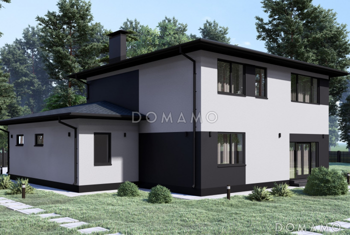 Проект стильного дома с гаражом на две машины S-216