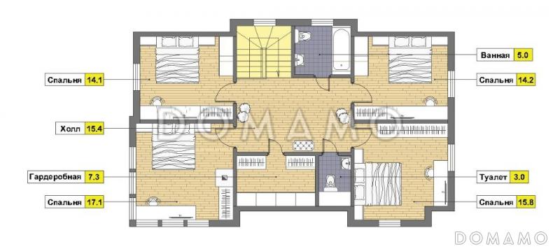Проект дома из газобетона с местом для трех авто / План мансардного этажа