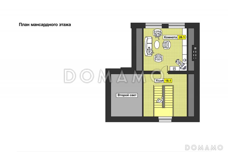 Проект оригинального загородного дома в желто-коричневой гамме / План мансардного этажа