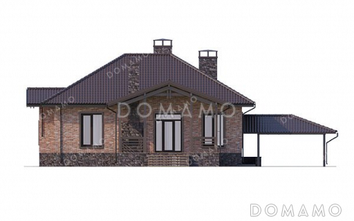 Проект одноэтажного дома с просторной террасой и навесом для автомобиля / Фасад 3