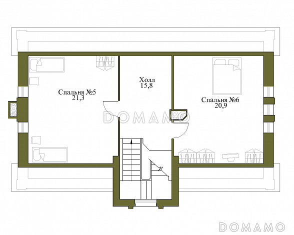 Проект газобетонного коттеджа для большой семьи / План мансардного этажа