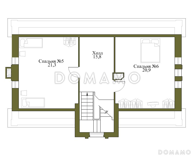 Проект газобетонного коттеджа для большой семьи / План мансардного этажа