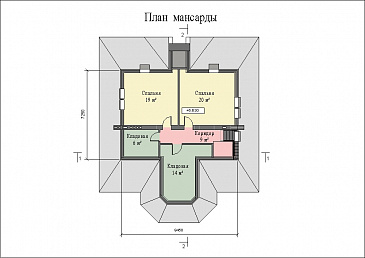 Проект большого двухэтажного дома с цоколем и мансардой,с эркером, сауной и бассейном / План мансардного этажа Проект большого двухэтажного дома с цоколем и мансардой,с эркером, сауной и бассейном / План мансардного этажа