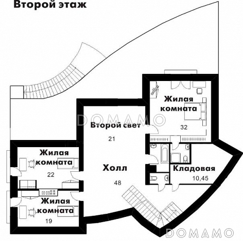 Проект комфортабельного дома с баней, бассейном, сауной и огромной террасой с барбекю / План мансардного этажа Проект комфортабельного дома с баней, бассейном, сауной и огромной террасой с барбекю / План мансардного этажа