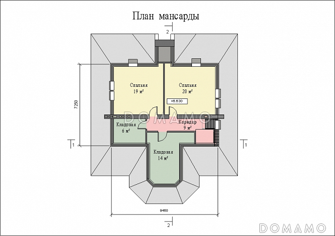 Проект большого двухэтажного дома с цоколем и мансардой,с эркером, сауной и бассейном / План мансардного этажа Проект большого двухэтажного дома с цоколем и мансардой,с эркером, сауной и бассейном / План мансардного этажа