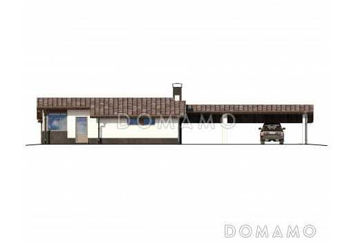 Крытый гараж на одну машину с навесом на два автомобиля, сауной и мастерской / Фасад 1