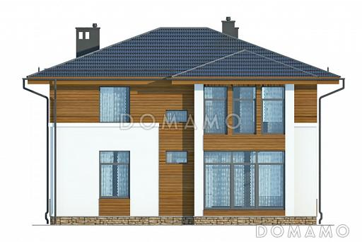 Проект белого коттеджа с панорамным окном гостиной / Фасад 4