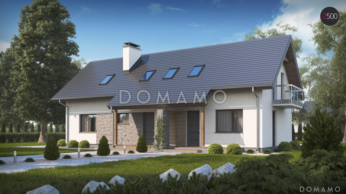 Проект одноэтажного мансардного дома из кирпича с отдельными входами для двух семей / 2