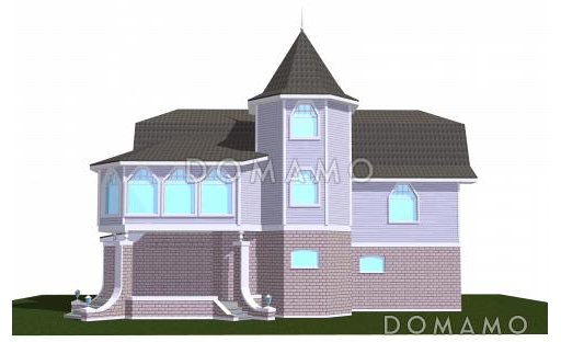 Проект большого коттеджа с башенкой, зимним садом и гаражом / Фасад 2