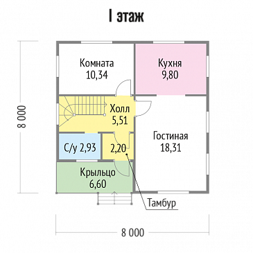 Проект  дома из клееного бруса строгого современного стиля / План 1 этажа Проект  дома из клееного бруса строгого современного стиля / План 1 этажа
