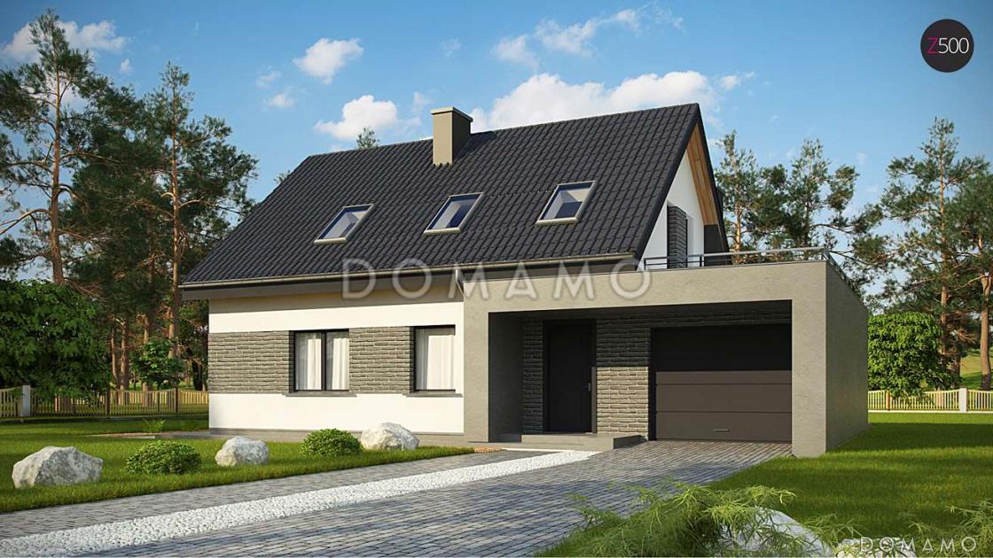 Проект одноэтажного мансардного дома из кирпича в современном стиле, с гаражом и террасой над ним / 7