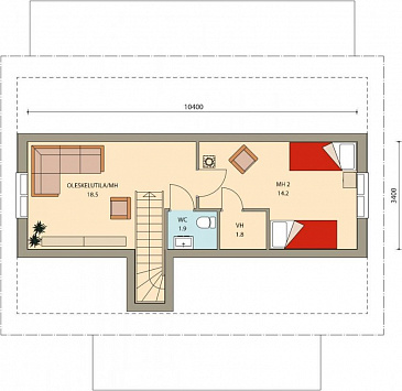 Проект компактного каркасного дома c одной спальней на первом этаже / План мансардного этажа