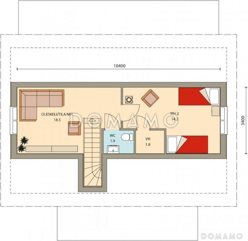 Проект компактного каркасного дома c одной спальней на первом этаже / План мансардного этажа