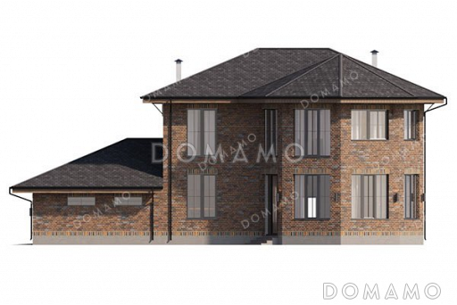 Проект двухэтажного дома с большой гостиной и гаражом на два автомобиля / Фасад 3