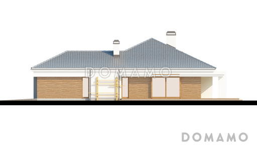 Проект одноэтажного дома из газобетона со свободной планировкой на мансардном этаже и с большим гаражом и техническим помещением / Фасад 1